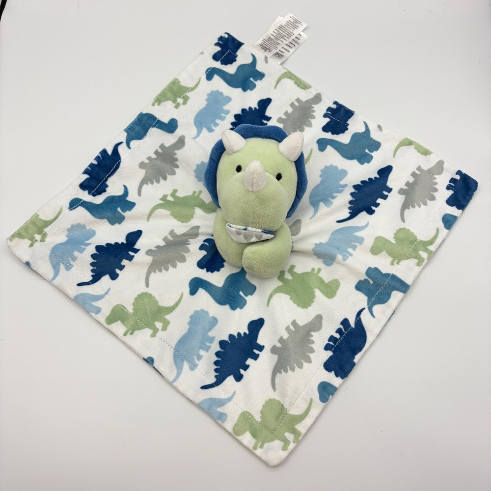 Baby Essentials Dinosaur Triceratops Security Blanket Blue Green Lovey 2024